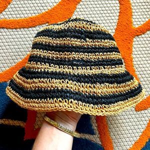 RVCA Bucket Hat Tan and Black Stripe NEW